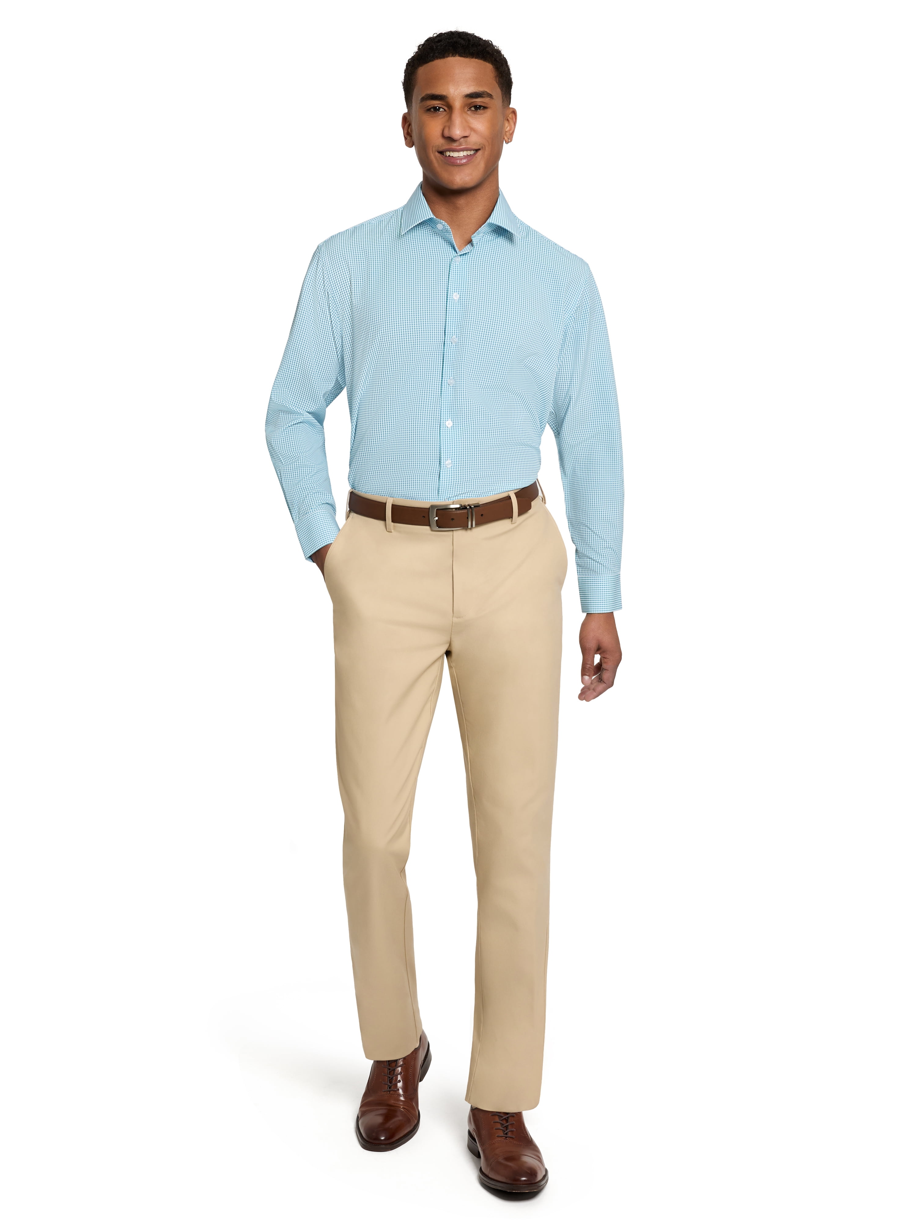 Chaps Men's Long Sleeve Stretch Dress Shirt, Green, Sizes 14x32-17x34