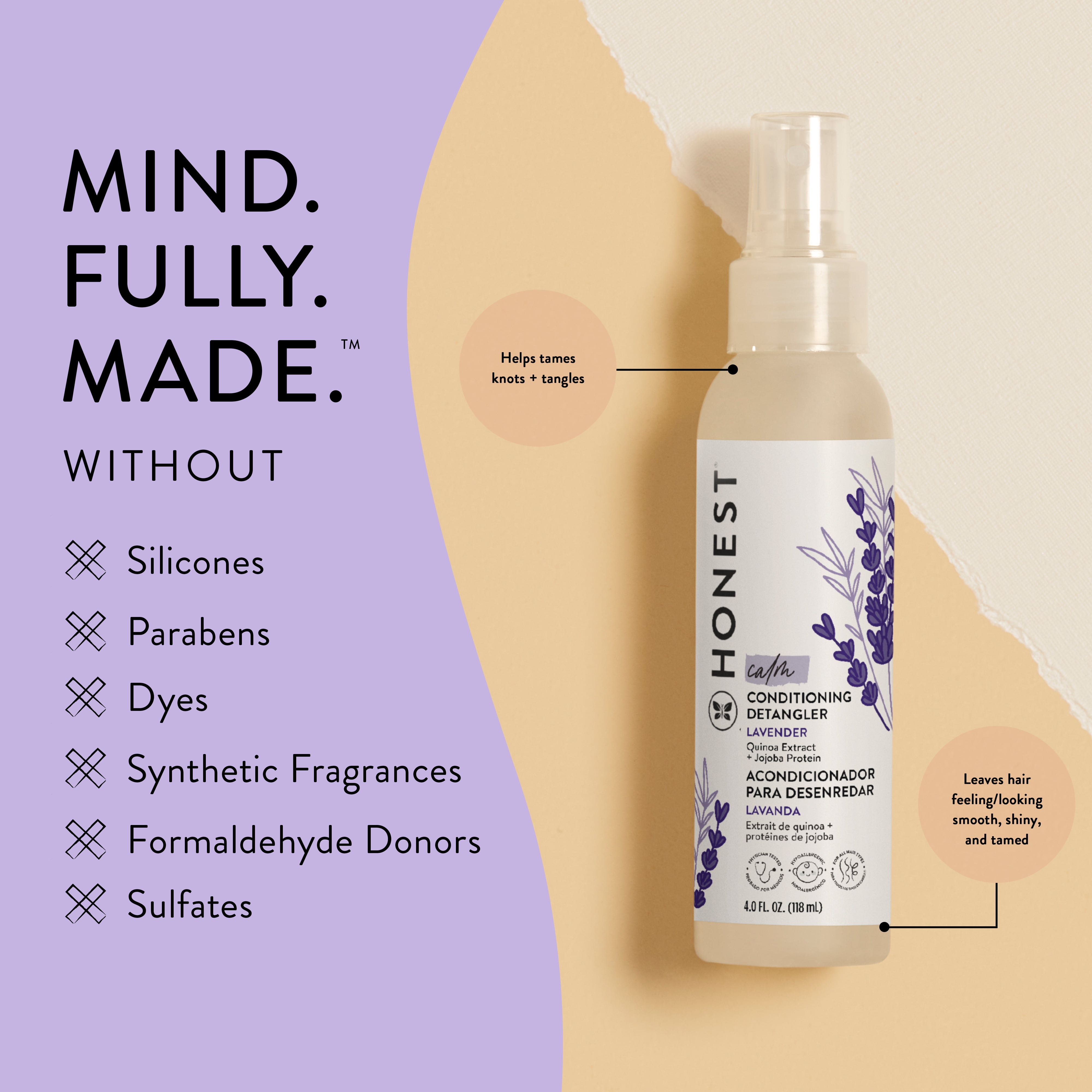 The Honest Company Baby Conditioning Detangler Calm Lavender 4 fl oz