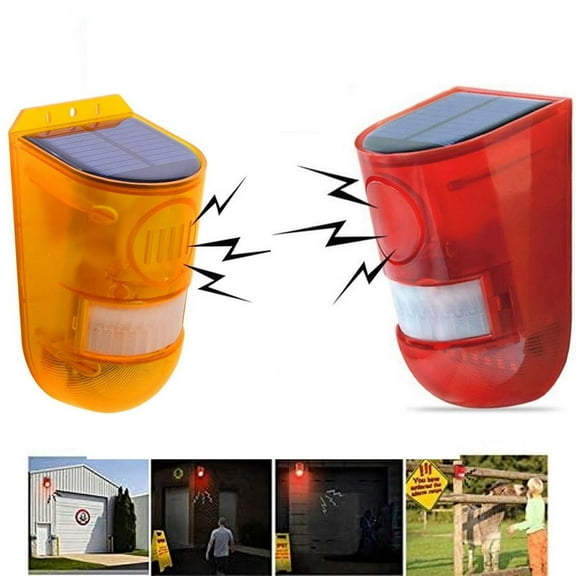 2PCS Motion Detector Alarm，Solar Motion Sound Alarm 6LEDs Strobe Warning, 129dB Sound Security IP65 Waterproof Security Alarm System for Farm,Villa,Home,Yard,Barn Keep Animal Away(Red Yellow)