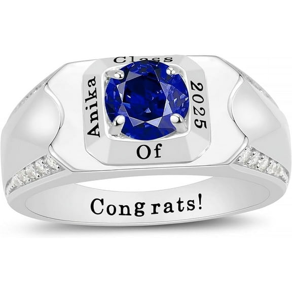 Ccjcinata Personalized Customizable university class rings for high school for men Sterling Silver graduation class rings for men (Sterling Silver - Platinium)