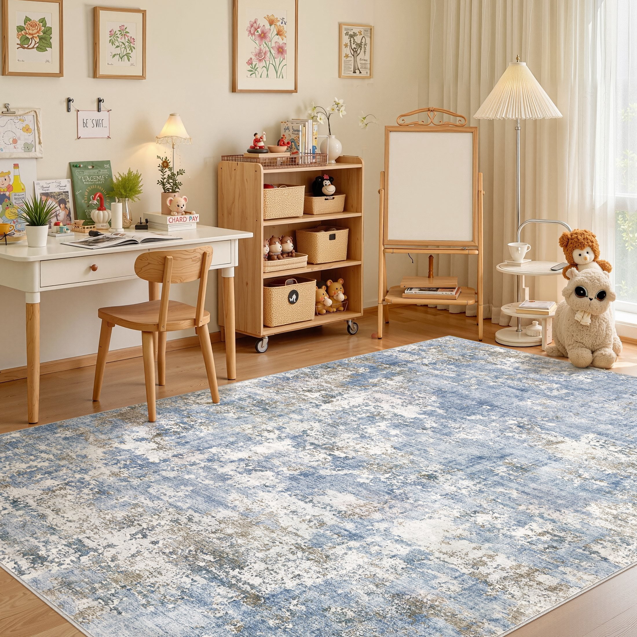 UERMEI 6'x9' Area Rugs for Living Room, Washable Non-slip Soft Indoor Modern Abstract Rug for Bedroom Dining Room Office Home Decor Carpet, Glacier Blue