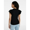 thumbnail image 3 of Time and Tru Women's Cotton Crewneck Tee with Ruffle Flutter Sleeves, Sizes XS-XXXL, 3 of 5