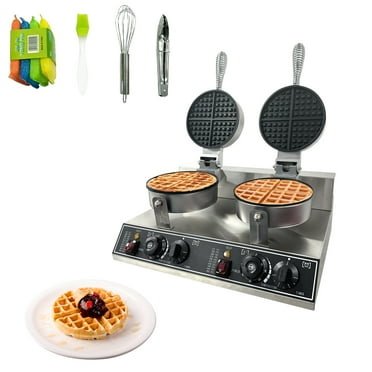 Tzou 110V 2400W Commercial Waffle Maker Machine, Stainless Steel Double Head