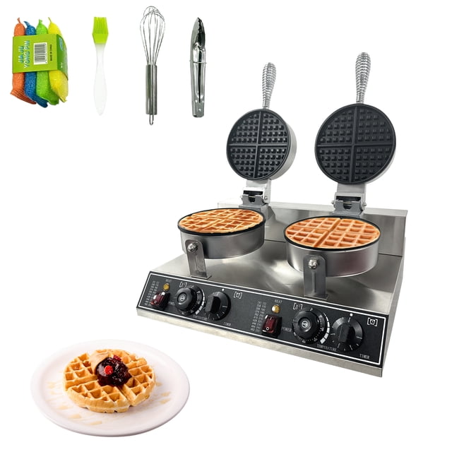 Commercial Waffle Maker, Double Waffle Maker, 110V 2400 W Non-Stick Commercial Waffle Machine, Stainless Steel Waffle Iron Machine for Restaurants