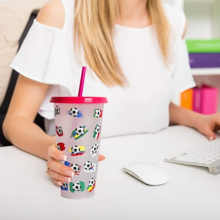 

Home Decor 2PC Creative Water Cup Football PP Plastic Straw Transparent 710ml Cold Change Temperature Sensitive