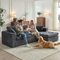 thumbnail image 4 of Housiney 103 inch Cloud Sectional Couch, Modern Modular Sofa with L-Shape Chaise, Corduroy Couches for Living Room Bedroom, No Assembly Required, Gray, 4 of 9