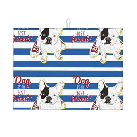 

Dish Drying Mats for Kitchen Counter - Bulldog friend 18x24in Dish Drying Pad Coffee Mat with Hanging Loop Super Absorbent Kitchen Counter Mat Coffee Bar Accessories