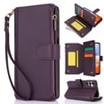 thumbnail image 2 of Compatible With Samsung Galaxy A35 Wallet Case with Card Holder Kickstand Double Magnetic Clasp Zipper Pocket Lanyard Strap Wristlet, Leather Flip Case Women Men Wallet Cover,Purple, 2 of 14