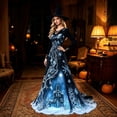 thumbnail image 6 of Witch Dress for Women Halloween Long Sleeve Lace V Neck Vintage Gothic Maxi Dress Allover Halloween Print Haunted House A Line Party Dress, 6 of 6