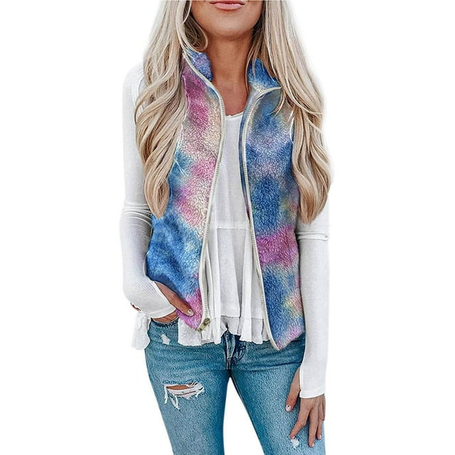 Sleeveless Fleece Fluffy Vest Printed Lightweight Ethnic Warm Tie Dye Sleeveless Fleece Vest For Winter For Female ANGGREK Ropa