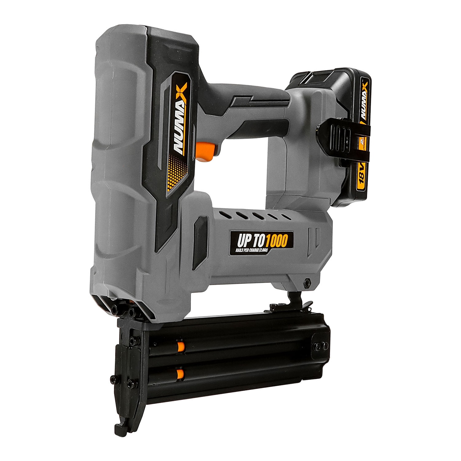 NuMax S18VBR50 18 Volt Cordless 18-Gauge 2" Brad Nailer Kit with Lithium Ion Battery, Charger and Nails – 1000 Shots per Charge
