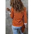 thumbnail image 3 of Women's Brown Extend Color Block Cuffs Rib Knit Striped Pullover, 3 of 25