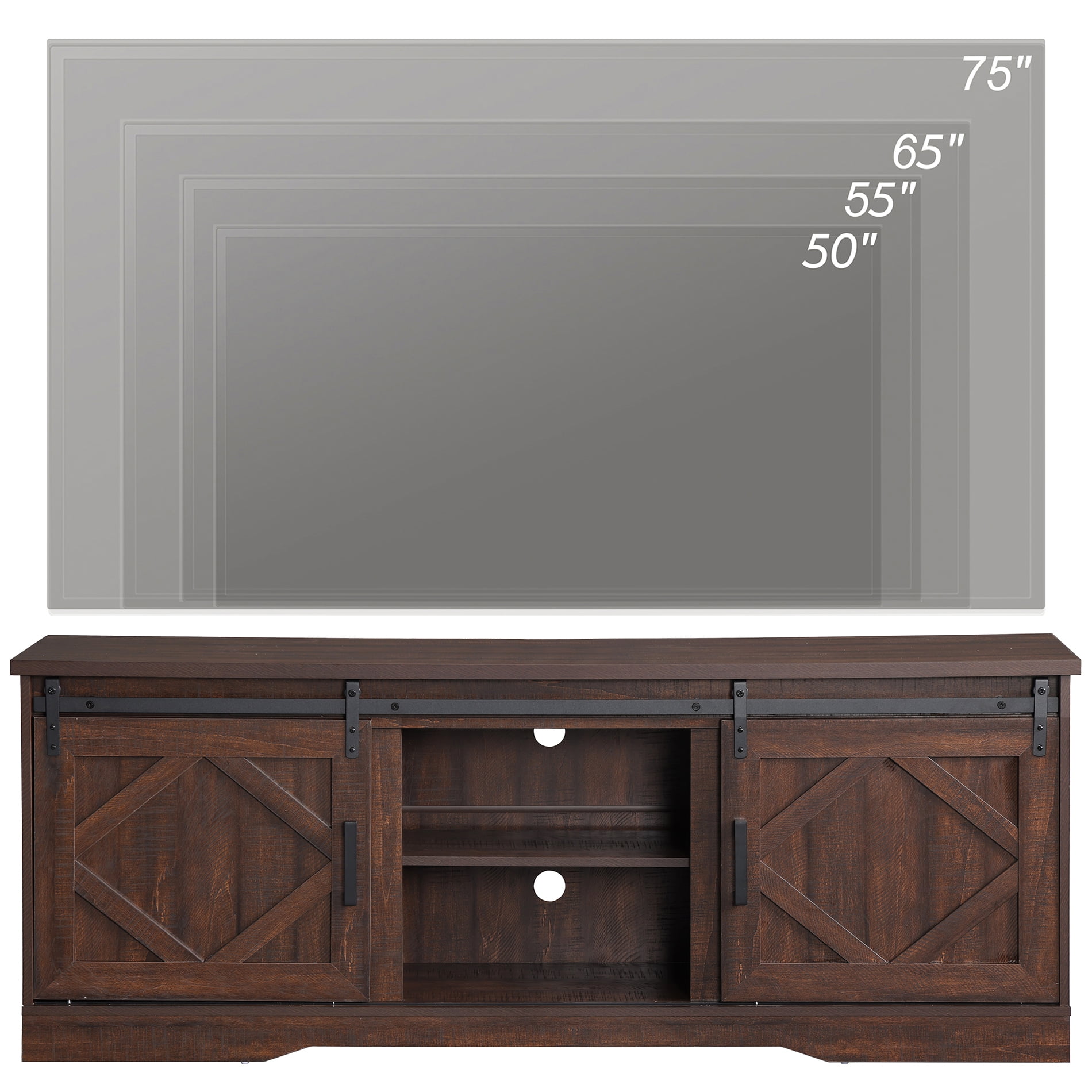 WAMPAT Modern Farmhouse 3 in 1 TV Stand for up to 95" TVs,Wood Media TV Console Table with Storage Cabinets and Sliding Barn Doors,Entertainment Center for Living Room Bedroom,Rustic Brown