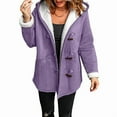 thumbnail image 3 of Women'S Fleece Collar Long Sleeve Hooded Button-Down Jacket with Pockets Purple XL, 3 of 9