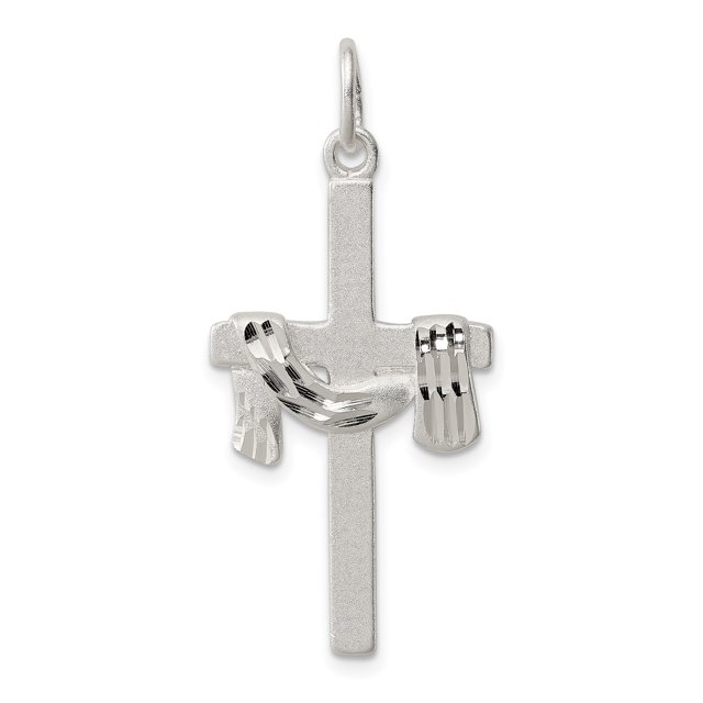 925 Sterling Silver Drapé Croix Pendentif Pendentif Religieux Latin