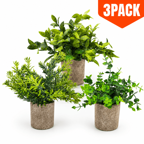 Artificial Plants in Pots Fake Plants Mini Potted Faux Plants Plastic Eucalyptus Plants for Home Office Desk Farmhouse Room Decor 3 Packs