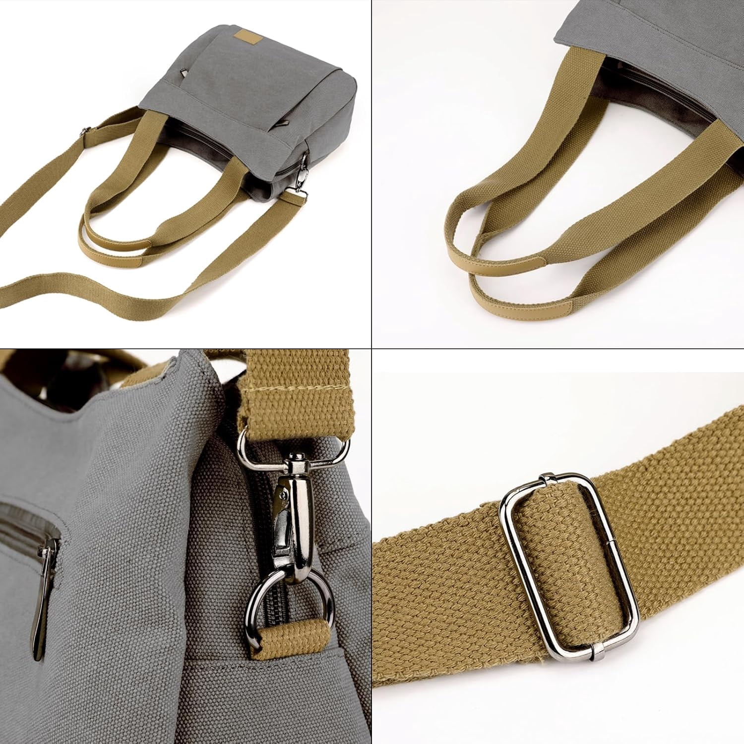 Heavy Duty Canvas Organized Hobo Bag for Women Daily Shoulder Crossbody Bag with 3 Compartment