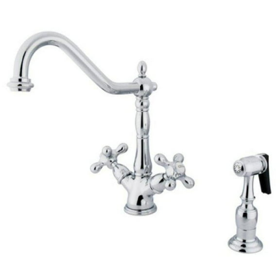 Kingston Brass KS1231AXBS Heritage Double Handle Kitchen Faucet With Side Sprayer