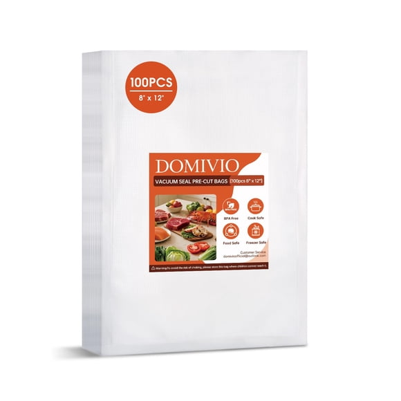 DOMIVIO Vacuum Sealer Bags, 100 Count Quart Size 8" x 12", Sac Sous Vide Alimentaire, Precut Food Sealer Bags, BPA Free, Heavy Duty, Freezer Bag for Food Storage, Commercial Grad