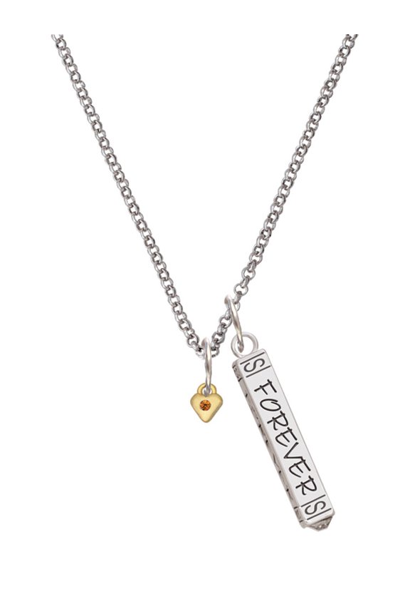Goldtone Mini November - Yellow Crystal Heart Silvertone Forever Bar Charm Necklace, 23"