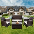 thumbnail image 2 of 4 PCS Outdoor Patio Furniture Set, All-Weather Rattan Chair Set, Conversation Sofa Sets with Cushioned Seat & Glass Table, Outdoor Indoor Use Backyard Porch Garden Poolside Balcony, Brown, D6335, 2 of 10