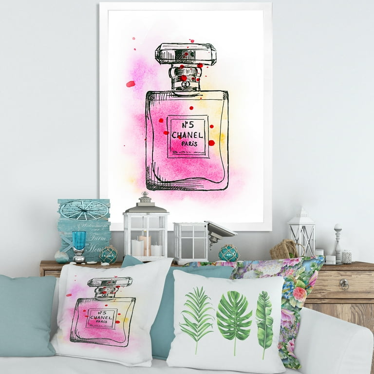 Oliver Gal 'Blush Ocean Spray Perfume' Fashion and Glam Wall Art Framed Canvas Print Perfumes - Gold, Blue - 24 x 36