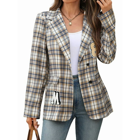 Womens Long Sleeve Casual Blazer Open Front Lapel Button Work Office Blazer Jackets Brown S