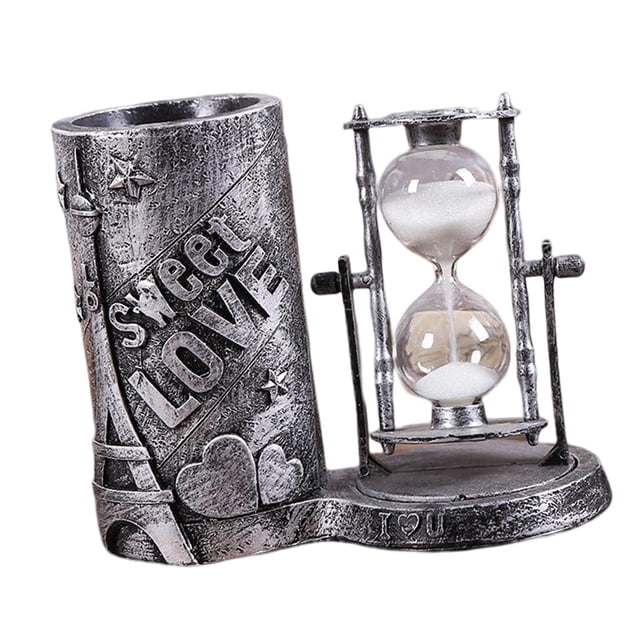 Portalápices decorativo de reloj de arena, reloj de arena giratorio vintage para estantería. Argén