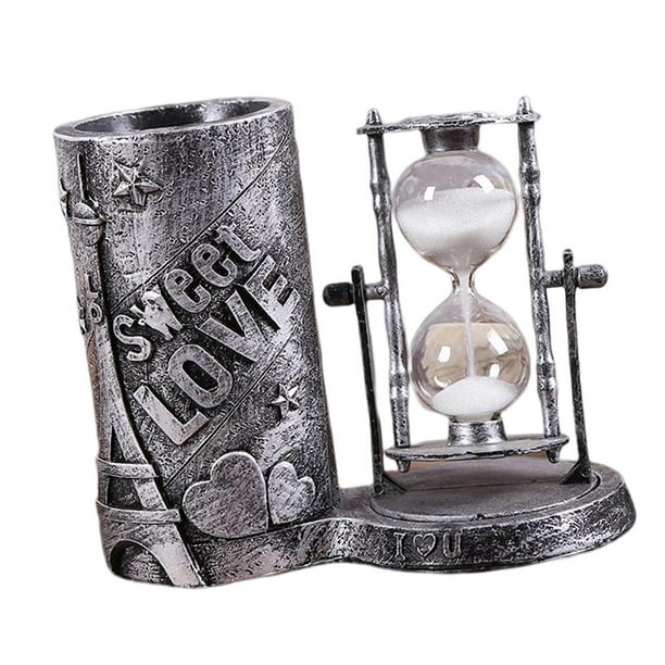 Portalápices decorativo con forma de reloj de arena, colección vintage, manualidades, decoración con temporizador de arena Argén