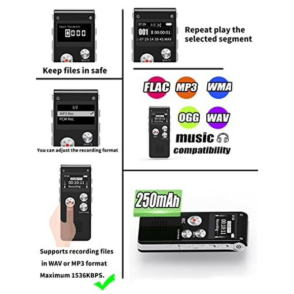 Grabadora de voz digital Sunlan 16 GB con reproducción para conferencias