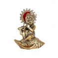 thumbnail image 2 of Lord Krishna On Shankh Metal Statue Bal Laddu Gopal Murti Playing Flute Decorative Showpiece for Pooja Room Home Office Decor Religious Idol Figurine for Study Table & Gifting Purpose, 2 of 4