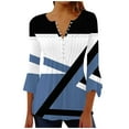 thumbnail image 2 of Blue Women's Long Sleeve T-shirt, Summer Tops For Women 2025 Trendy Boho Floral Print Tunic Shirts 7 Sleeve V Neck Tshirt Casual Loose Blouse,Women's Long sleeve T-shirt 3XL, 2 of 5