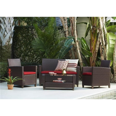 For Cosco Outdoor 4 Piece Malmo Resin Wicker Patio Deep Seating Conversation Set No Tools Assembly Red Cushions Brown Accuweather - Wicker Patio Set No Cushion For Cosco Outdoor 4 Piece Malmo Resin Wicker Patio Deep Seating Conversation Set No Tools Assembly Red Cushions Brown Accuweather - Wicker Patio Set No Cushion