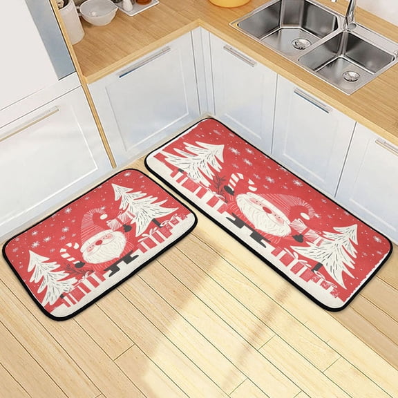 Kitchen Rugs and Mats【2 PCS】Non Skid Humorous Santa Claus Creative Kitchen Mat