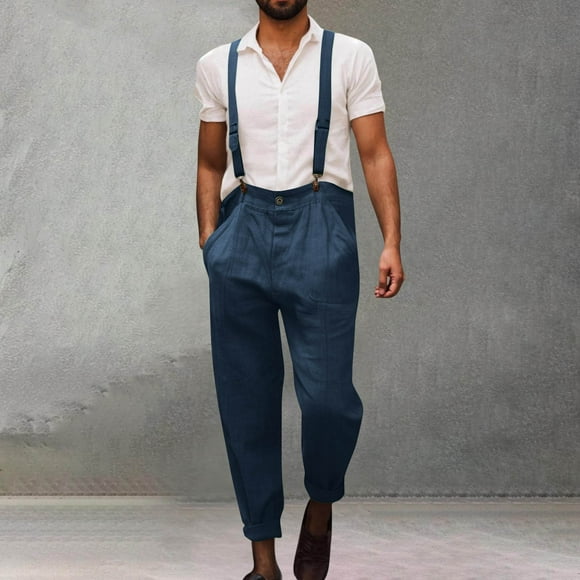 Amzcrzy Men's Pants Cargo Pants for Men Mens Bib Overalls Workwear Fashion Casual Jumpsuit Adjujstable Strap Romper Coverall Loose Long Cotton Bib Overalls Pants for Men Mens Casual Pants