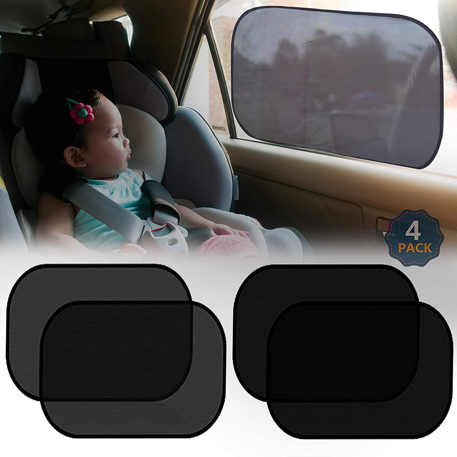 Baby Car Sun Shade 20"x12" (4 Pack) Complete Kids and Baby Sun