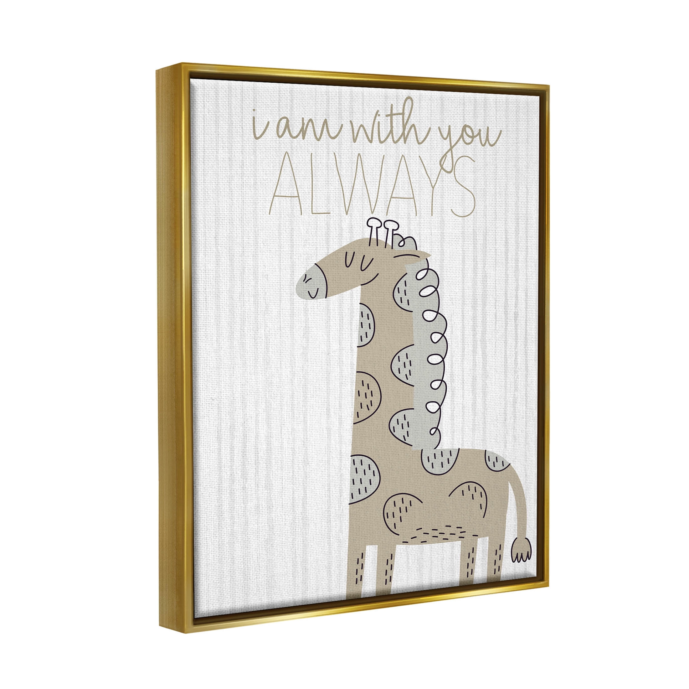 Stupell Industries With You Always Fun Giraffe Graphic Art Metallic Gold Floating Framed Canvas Print Wall Art, Design by Kim Allen