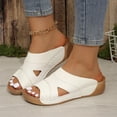 thumbnail image 2 of Womens White Wedge Slide Sandals, Open Toe Comfortable Low Heel Shoes with Cushioned Footbed,Size 6.5, 2 of 9