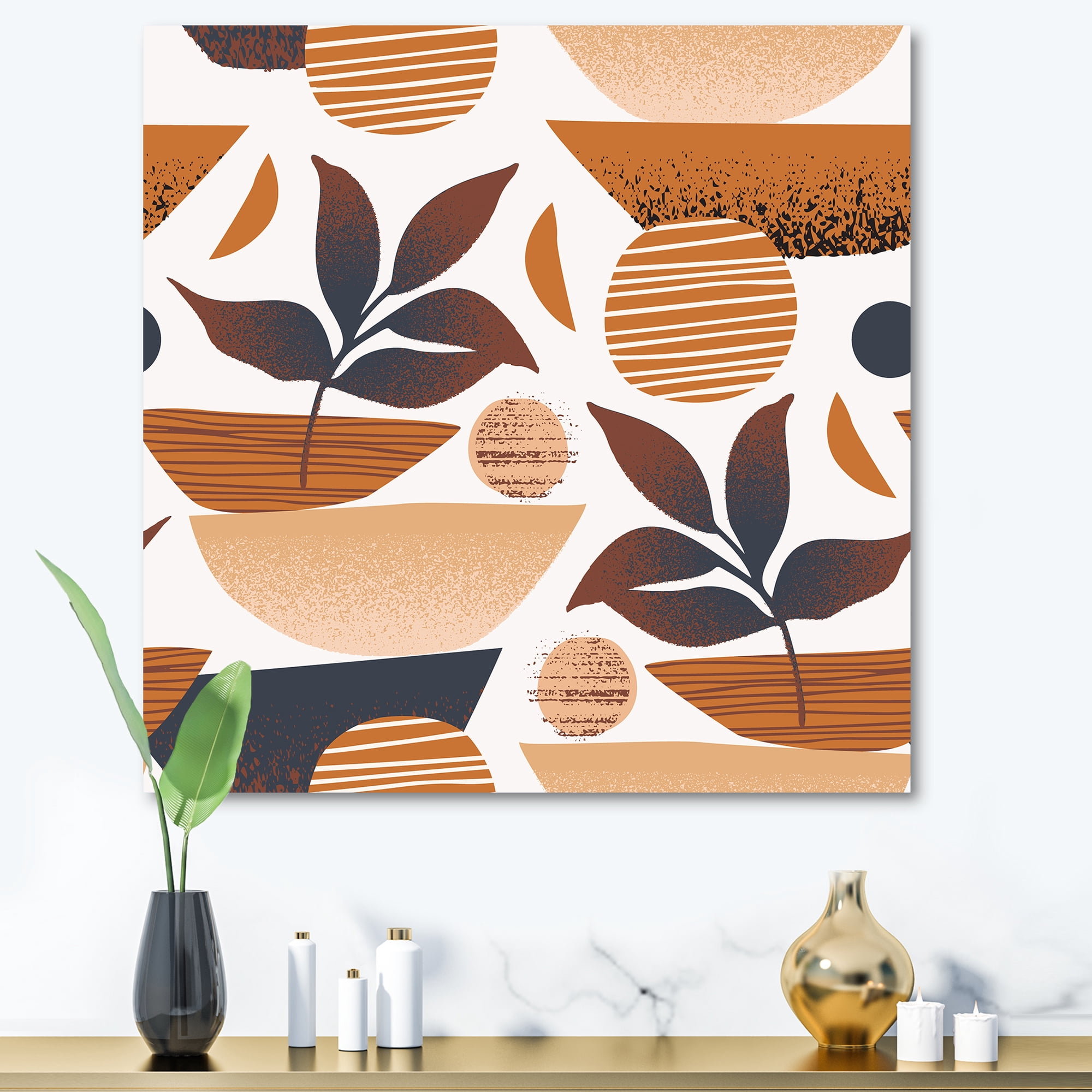 Designart ' Tropical Leaf Silhouettes and Shapes on White ' Modern Canvas Wall Art Print
