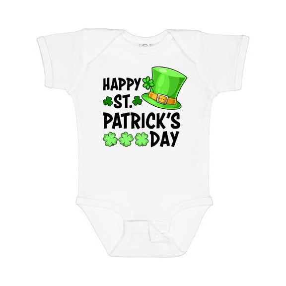 Inktastic Happy St. Patrick's Day Green Hat and Clovers Boys or Girls Baby Bodysuit