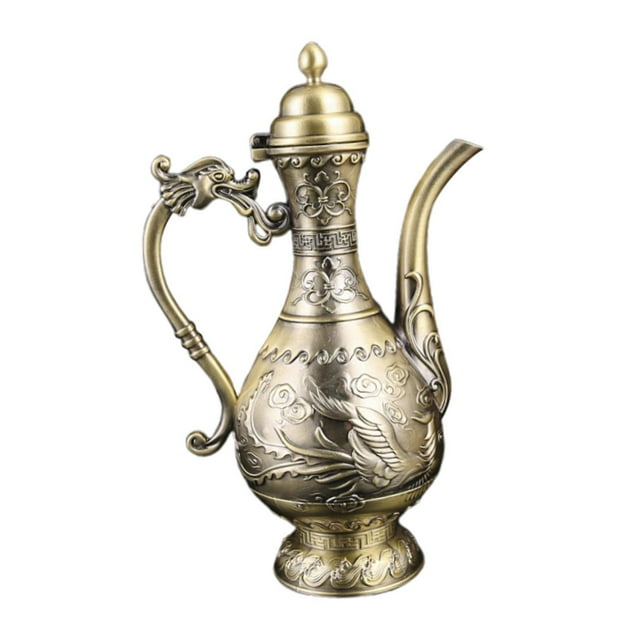 Olla de vinos de flaón de café, estilo de bebida versátil de estilo vintage tetera para la sala de estar para la sala de estar decoración de la mesa Bronzewithoutcuptray