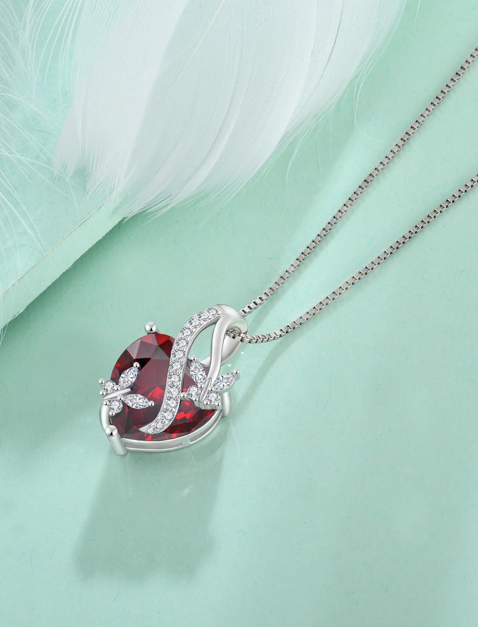 VESITIM Infinite Heart Pendant Sterling Silver Butterfly Necklace for Women Jewelry Gift with Birthstone January Created Garnet