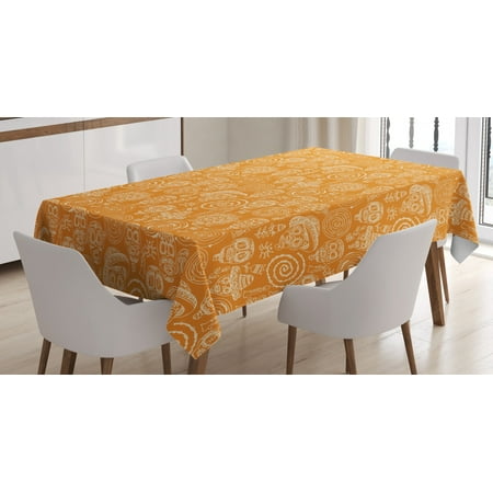 

Sugar Skull Tablecloth Doodle Dia de los Muertos Themed Print with Skulls Swirls and Flowers Rectangular Table Cover for Dining Room Kitchen 52 X 70 Inches Orange and Cream by Ambesonne