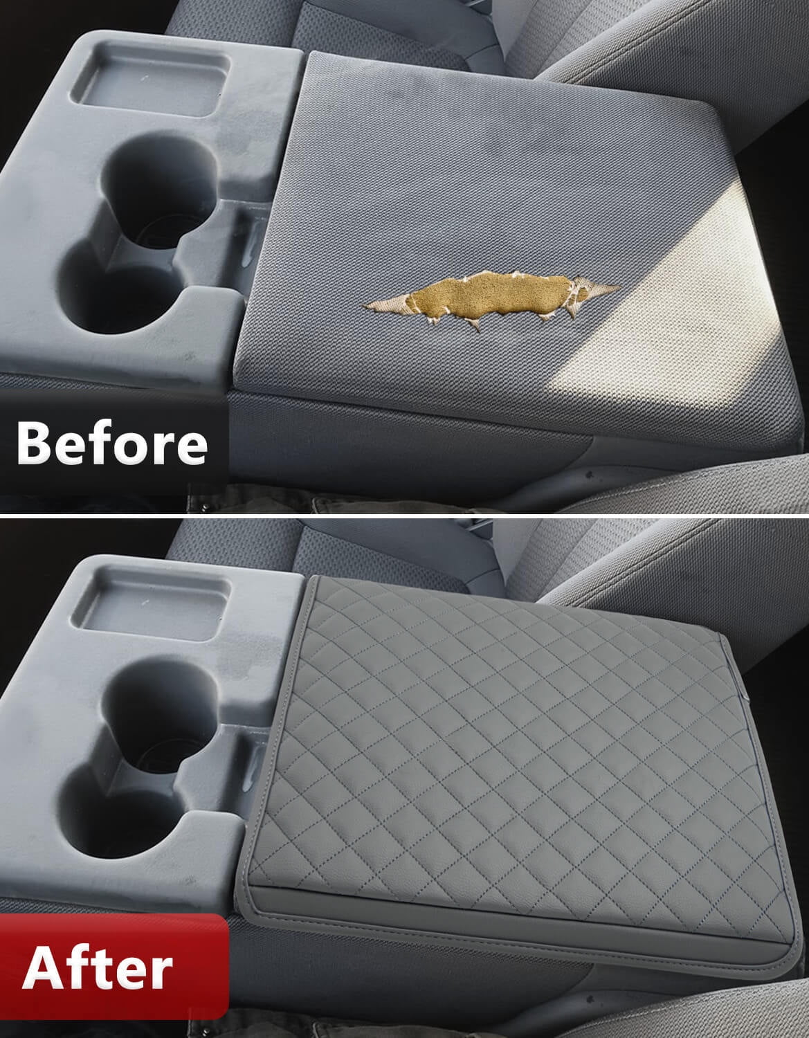 KBH Center Console Armrest Cover for Ford F150 2011-2014 with Jump Seat Console, PU Leather Middle Console Cover for Truck Interior Accessories (Dark Gray)