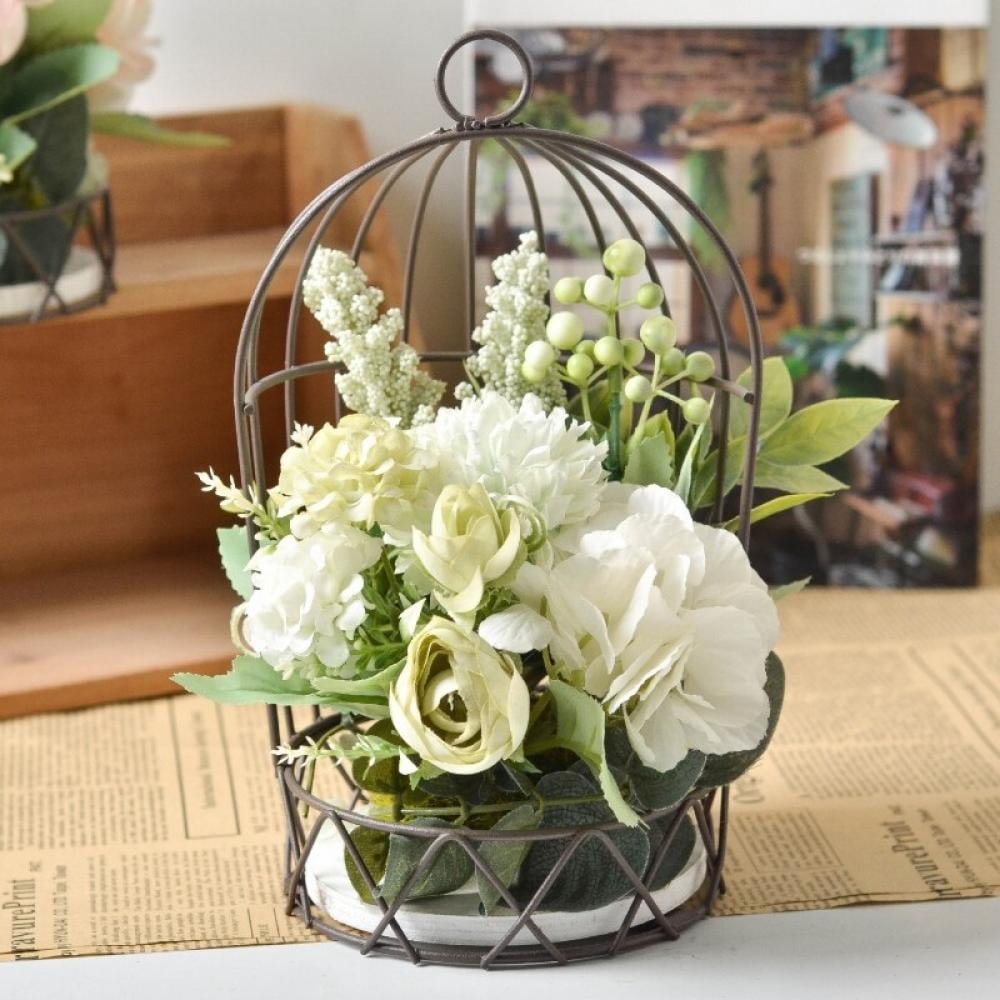 Wrought Iron Birdcage Flower Stand Artificial Flower Kit Realistic ...