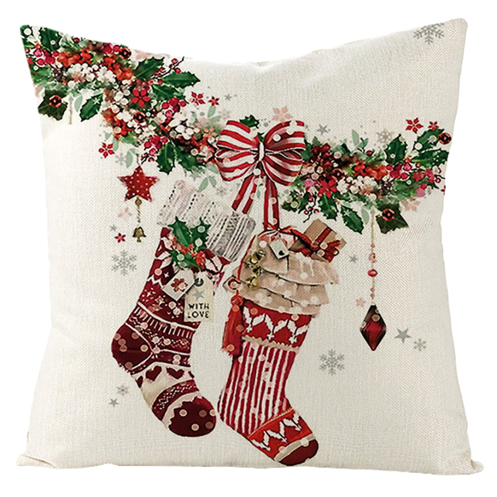Xmas Christmas Style Pattern Pillow Case Square Flax Polyester Cushion Cover 18" 