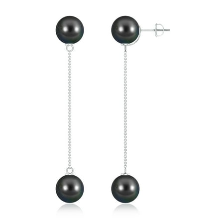 10mm Black Tahitian Pearl Earring - June Birthstone Earrings - Tahitian Cultured Pearl Long Chain Drop Earrings in 14K White Gold (10mm Tahitian Cultured Pearl)- SE1539THPR-WG-AA-10
