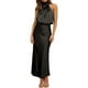 thumbnail image 1 of Vestidos de noche elegantes para mujer, sin mangas, con cuello halter, de satén, para bodas de verano, vestidos de noche largos (L), 1 of 5