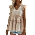 thumbnail image 2 of Liacowi Women Junior Pleated Ruffle Swing Tops Vest Casual Sleeveless V Neck  Summer Loose Blouses Shirts, 2 of 8