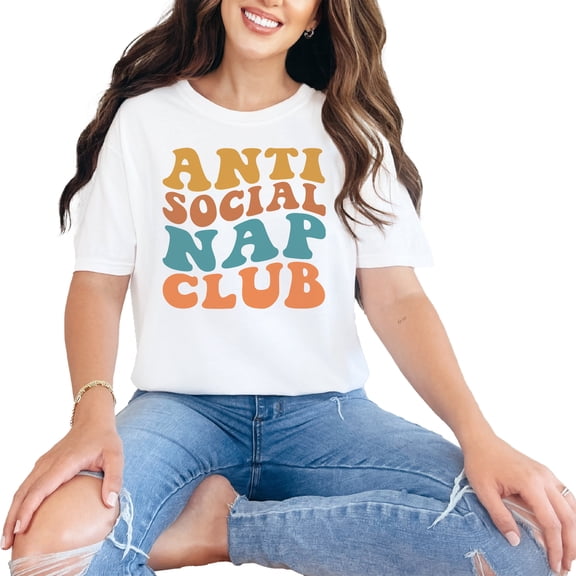 Anti Social Nap Club, Funny Group Name for Introvert Nap or Sleep Lovers, Groovy Retro Wavy Text , White Comfort Colors T-Shirt, Small